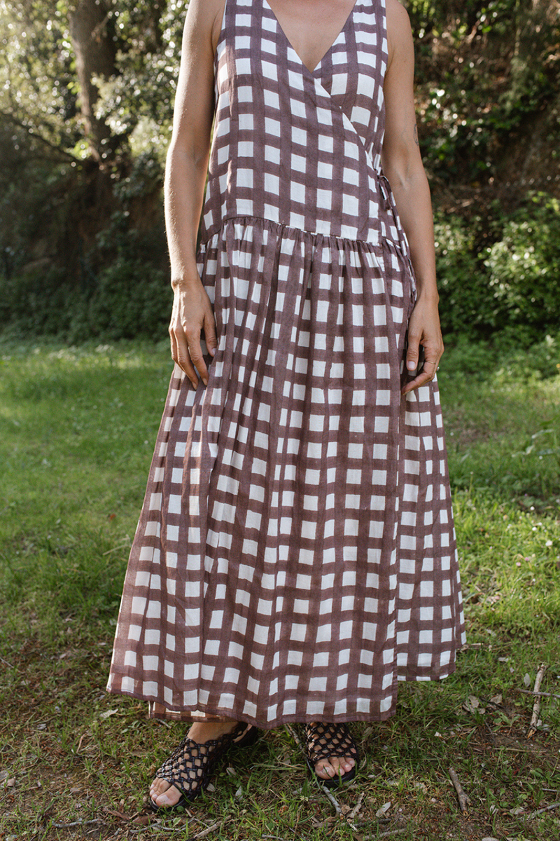 The Gingham Wrap Dress handwoven cotton dress by World of Crow in multicolor for women Worldwide