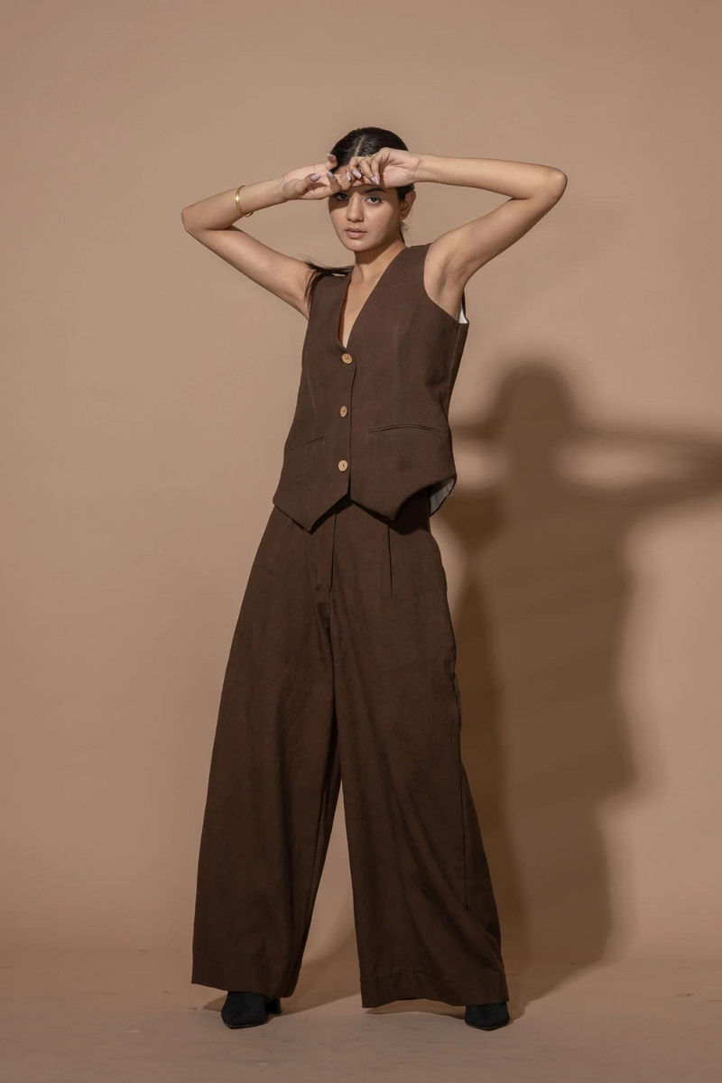 Thyme Pants 100% cotton matty pants/trousers by Stoique in brown for women Worldwide