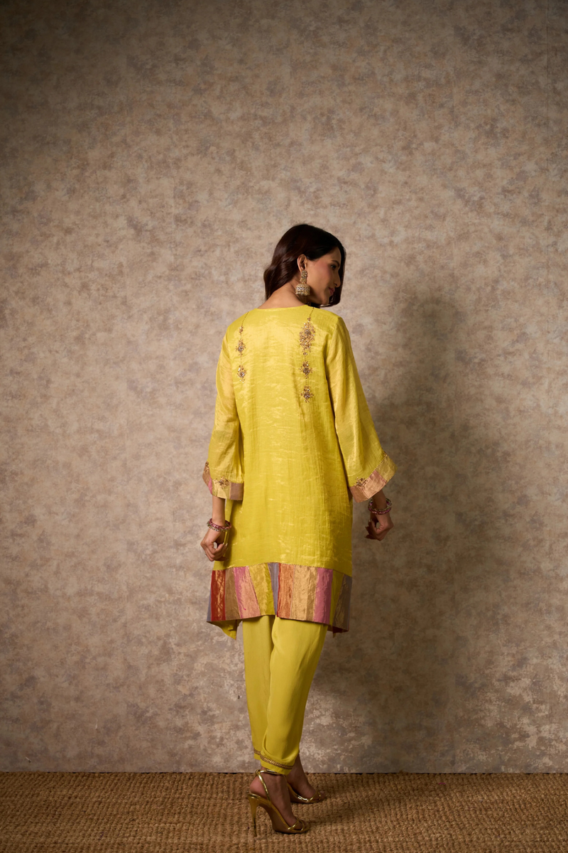 Zing Kurta Set - Yellow tissue by Priti Prashant in yellow color for women Worldwide