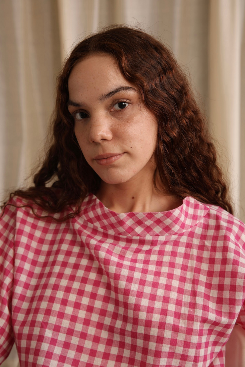 Ivy Top - Gingham cotton by MASON AND MILL in pink color for women Worldwide