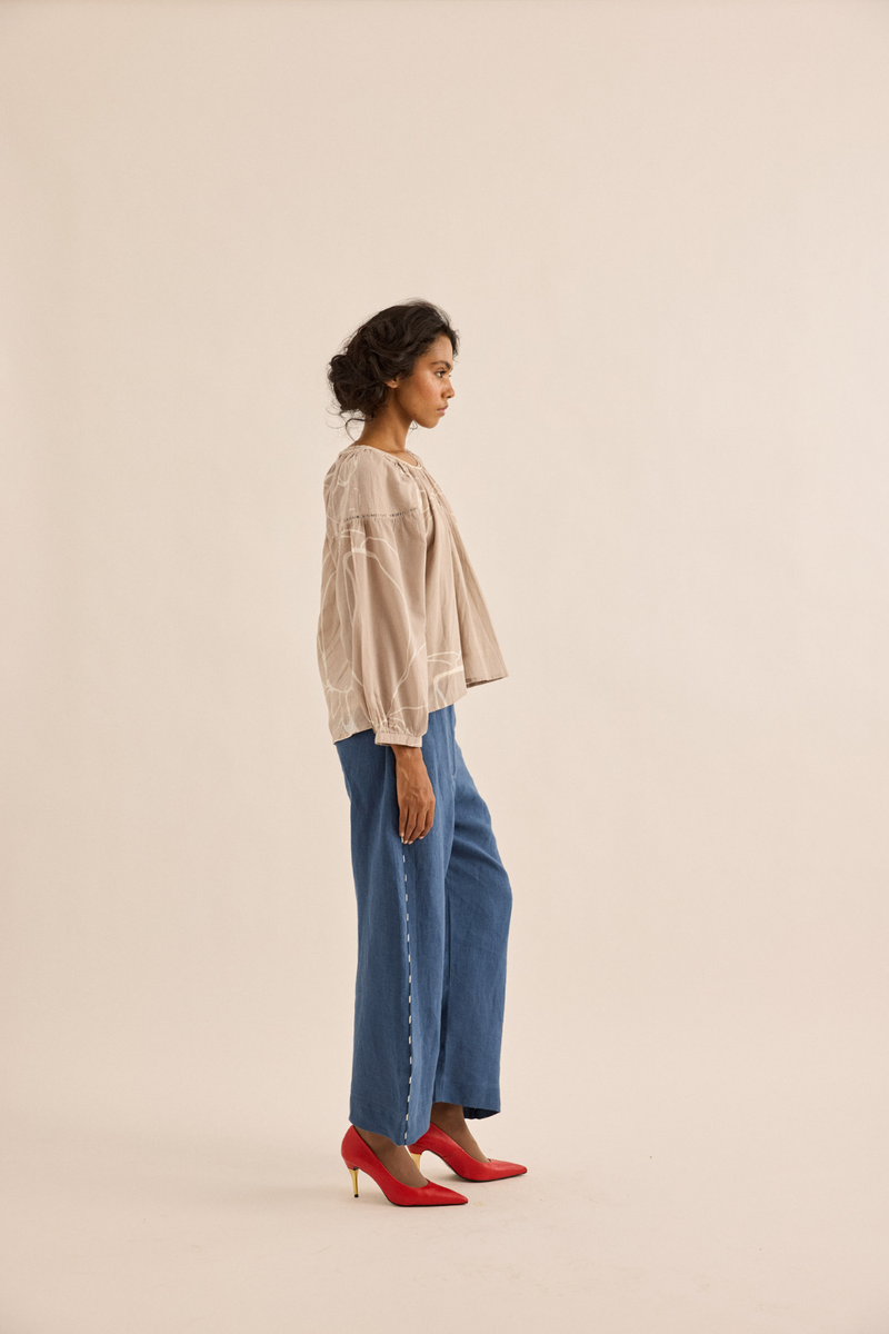 Dust Rose Top mul top/shirt by Khara Kapas in taupe for women Worldwide