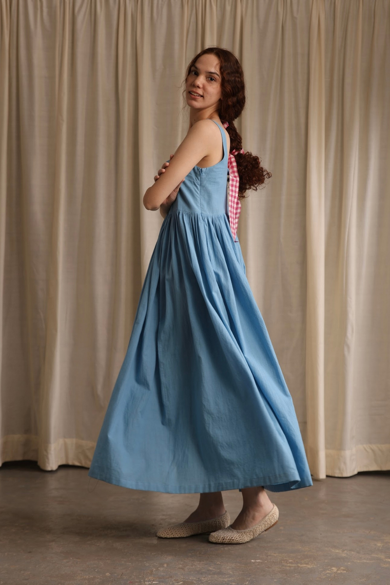 Mia Dress- Cornflower cotton by MASON AND MILL in blue color for women Worldwide