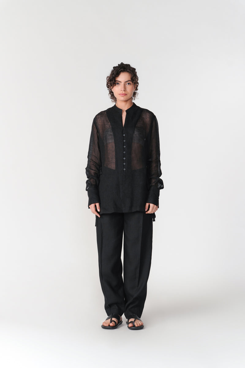 Linen Gauze Tie Top top/shirt by Turn Black in black for women Worldwide