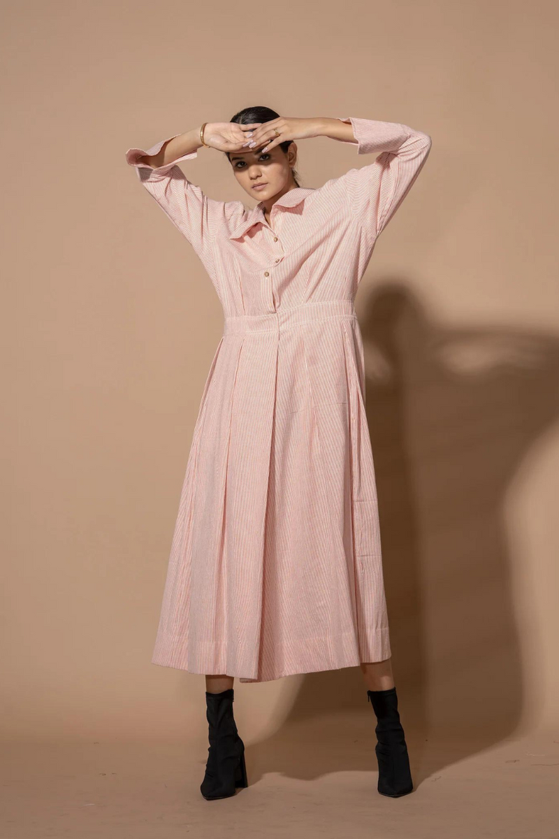 Chamomile Dress handwoven cotton dresses by Stoique in red,  natural for women Worldwide