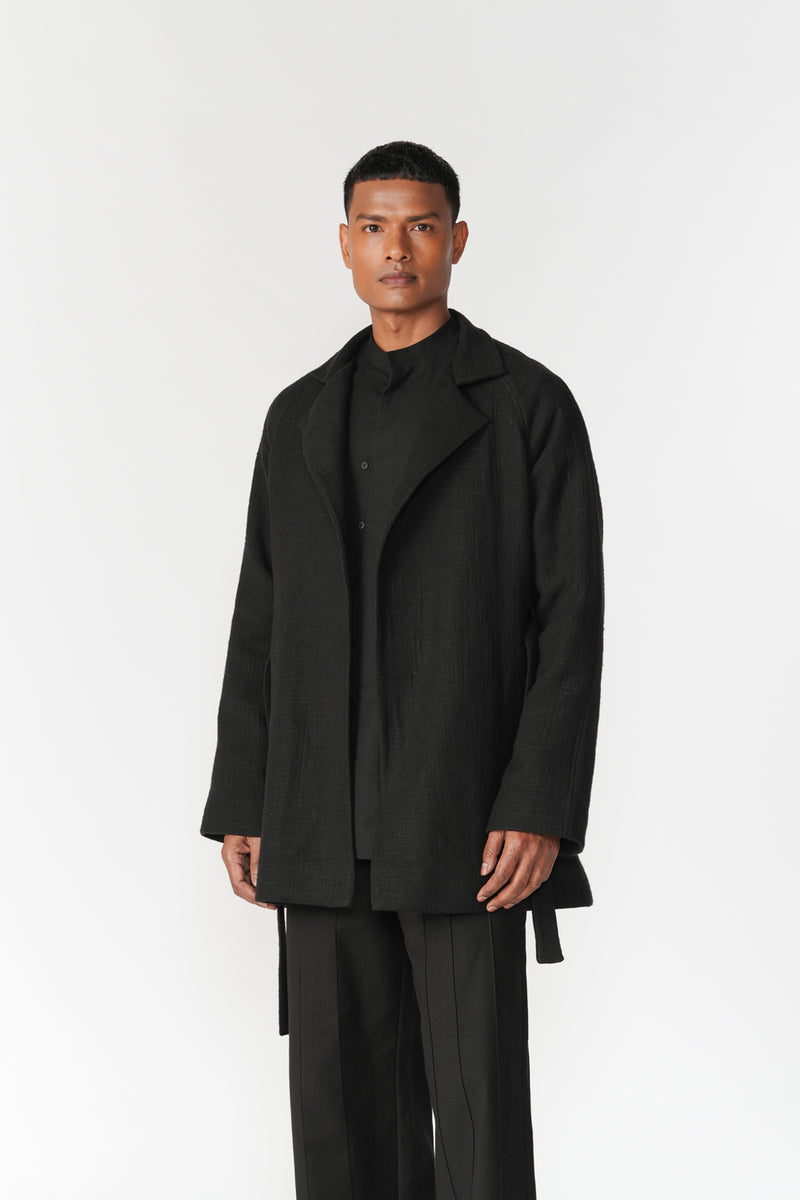 Chenille Notch Lapel Short Overcoat jacket/overlay by Turn Black in black for men Worldwide