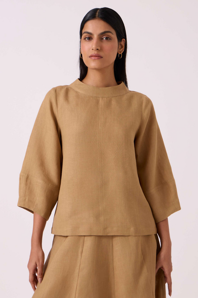 Bertie Tan Linen Top by The Summer House for women Worldwide