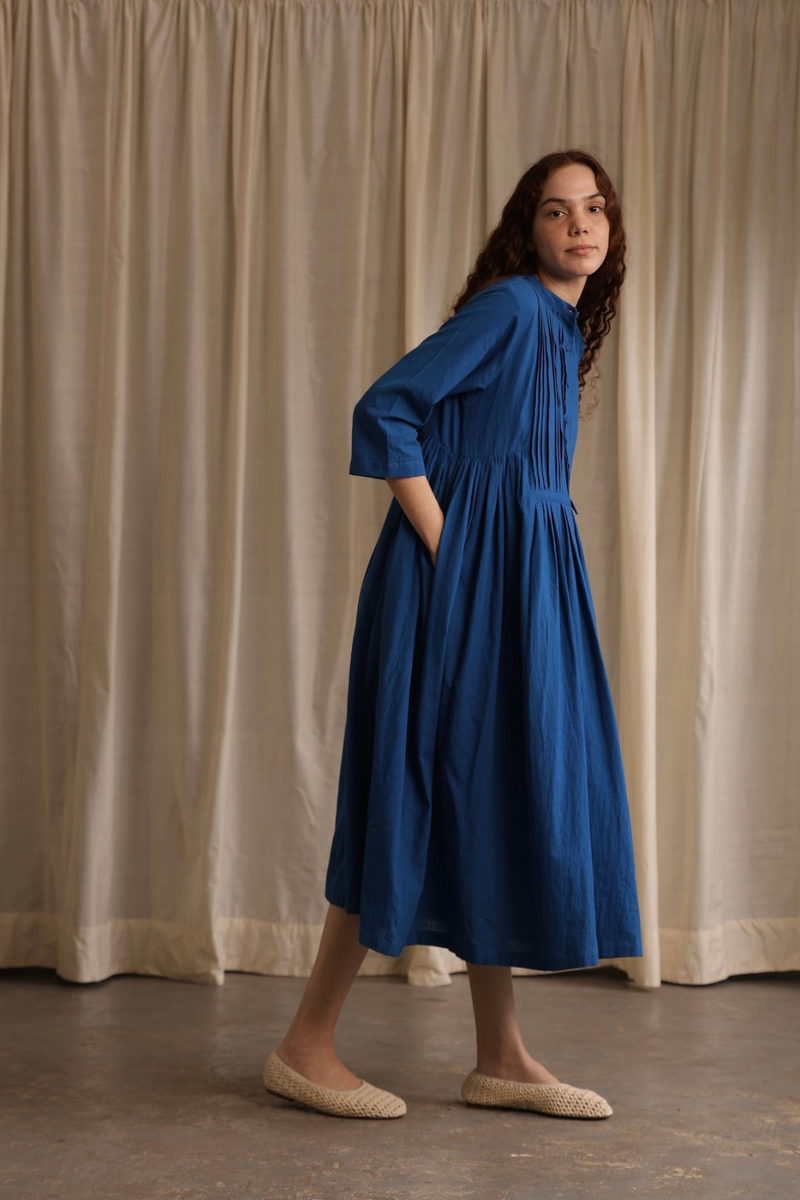 Astrid Dress cotton by MASON AND MILL in blue color for women Worldwide