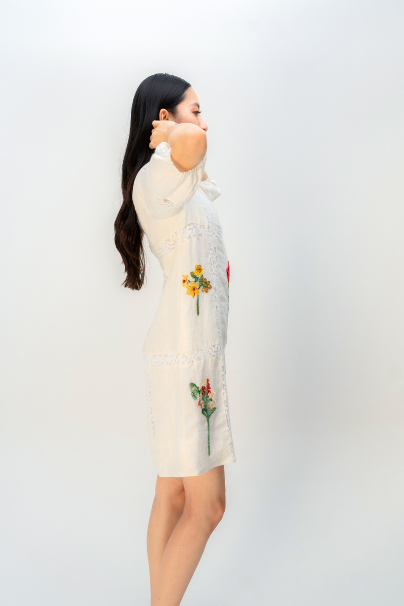 WISPERING GARDEN DRESS linen dress by Ode to Odd in off white for women Worldwide