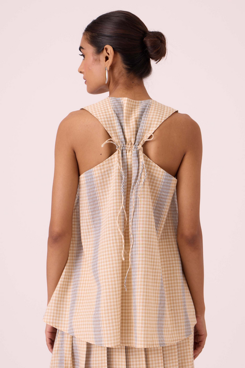 Nastasya Beige Handwoven Top cotton by The Summer House in beige color for women Worldwide