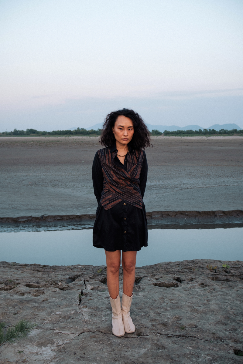 Upcycled Seattle Wrap Short Dress - Black Copper cotton by The Terra Tribe in black color for women Worldwide
