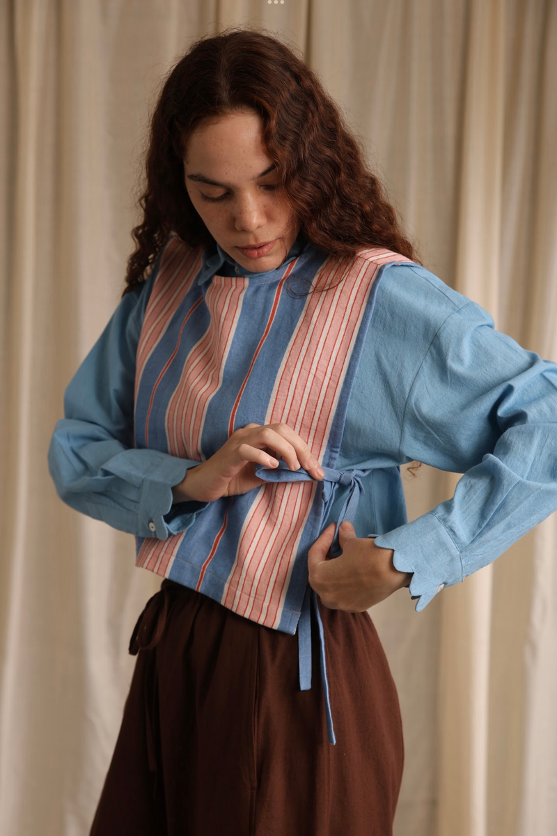 Tori Bib/Overlay- Candy cotton by MASON AND MILL in blue color for women Worldwide