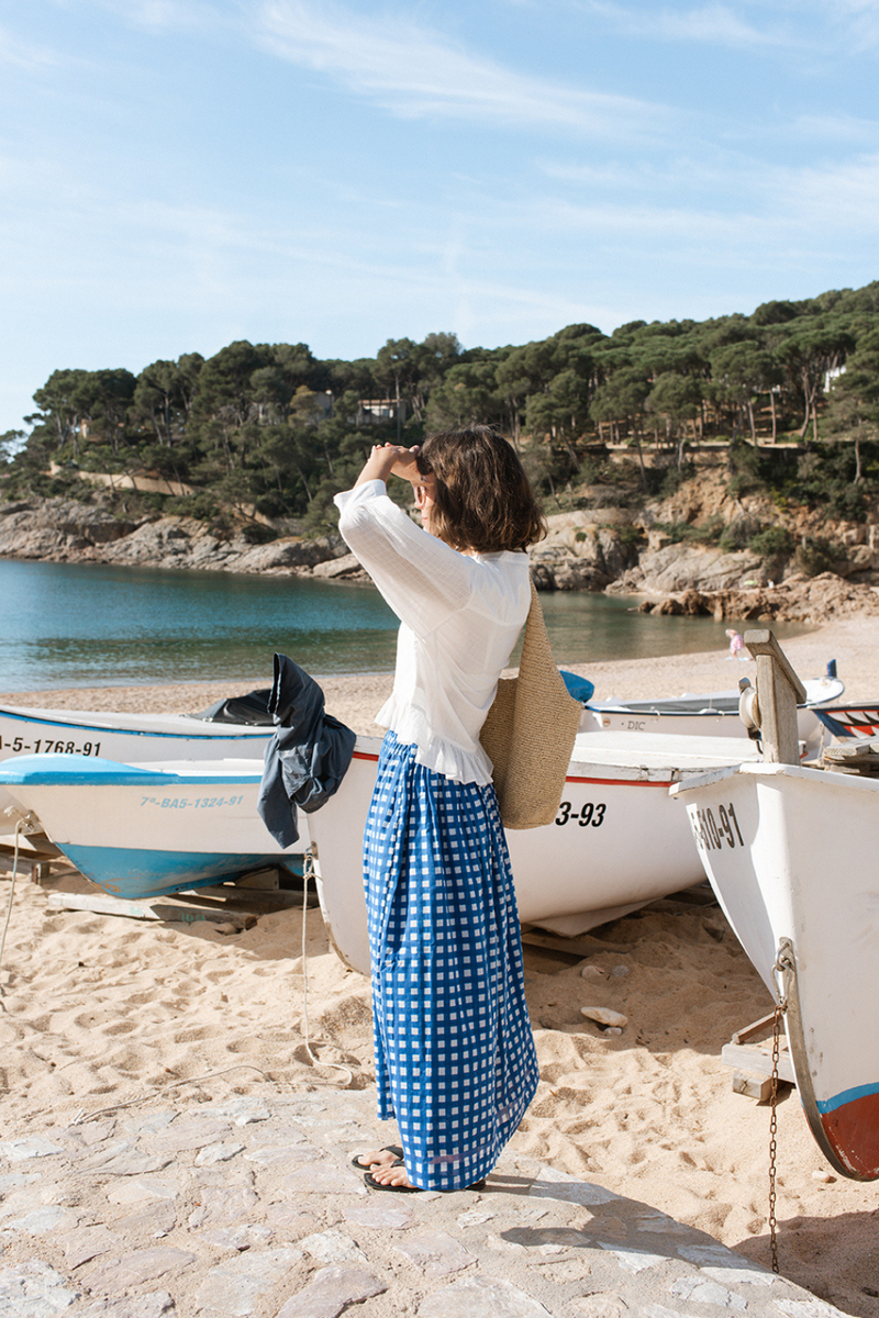 Oxford Skirt-Blue Checks handwoven cotton skirt by World of Crow in multicolor for women Worldwide