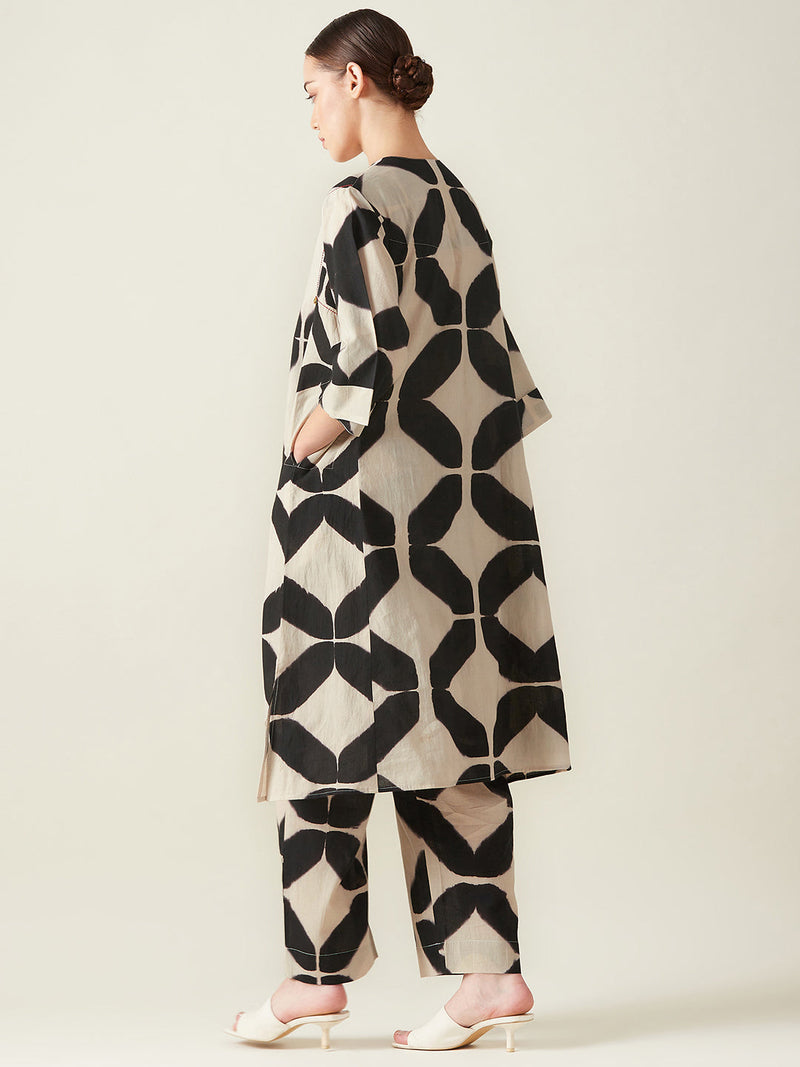Black Clamp Dye Embroidered Co ord set cotton Artisan made - Block Printed by Aavidi for women Worldwide