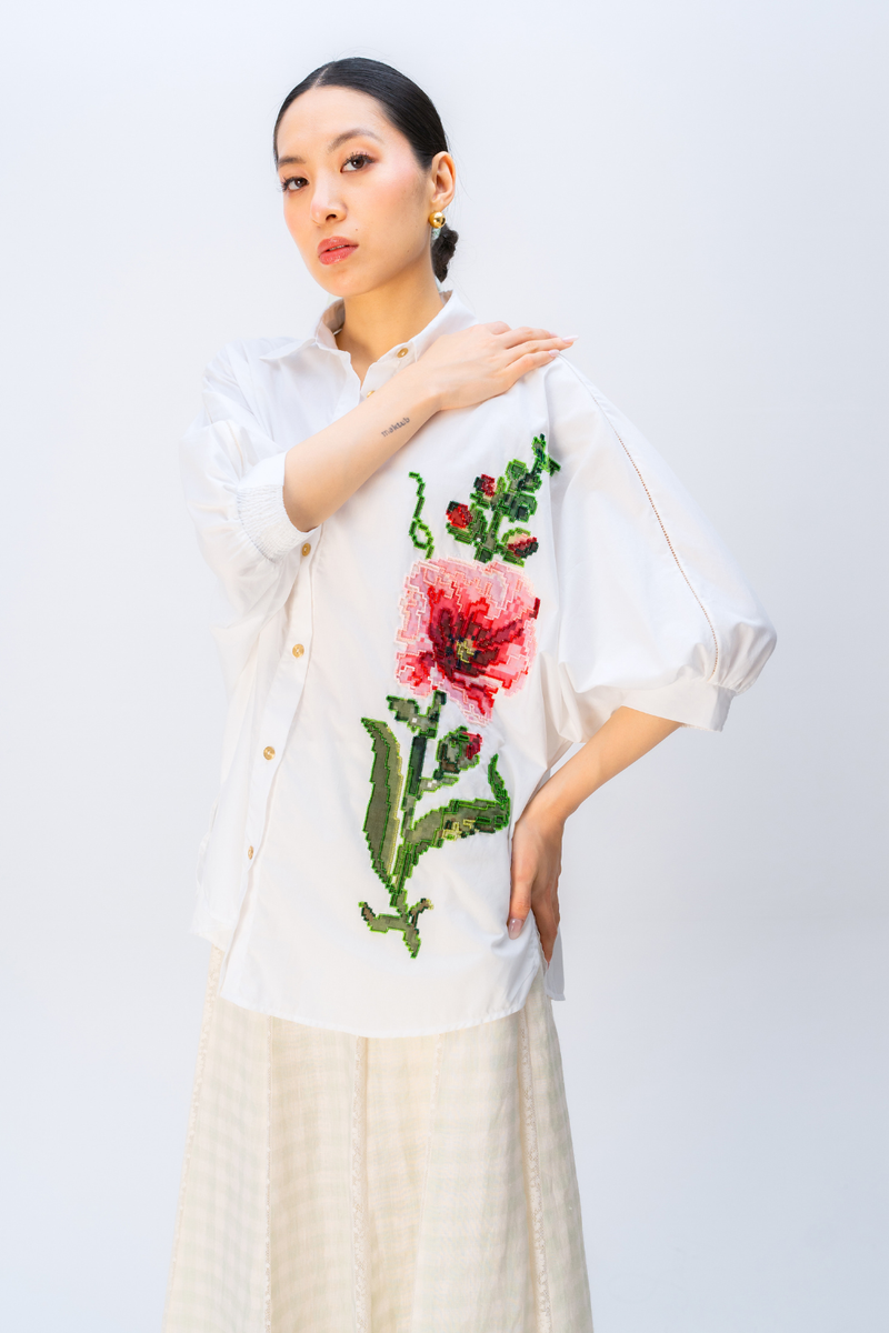 PEONY DREAM SHIRT poplin top/shirt by Ode to Odd in off white for women Worldwide
