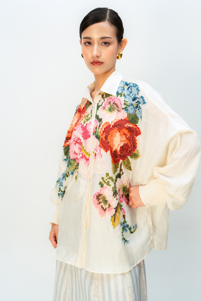 MEADOW ECHO SHIRT silk top/shirt by Ode to Odd in off white for women Worldwide
