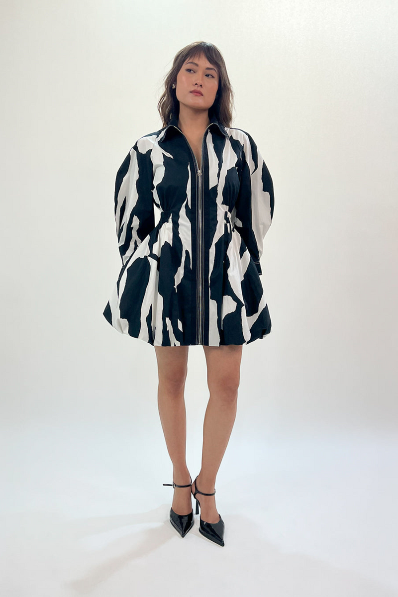 Stream bubble hem dress 100% cotton by Leh Studios in black color for women Worldwide