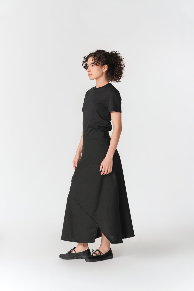 Frayed Edge Asymmetric Skirt skirt by Turn Black in black for women Worldwide