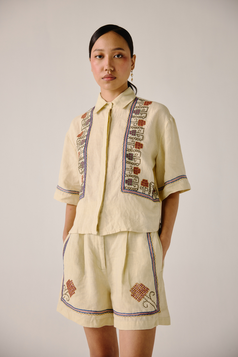 Ava Shirt - Ivory Cross Stitch Emb by CORD in ivory for women Worldwide