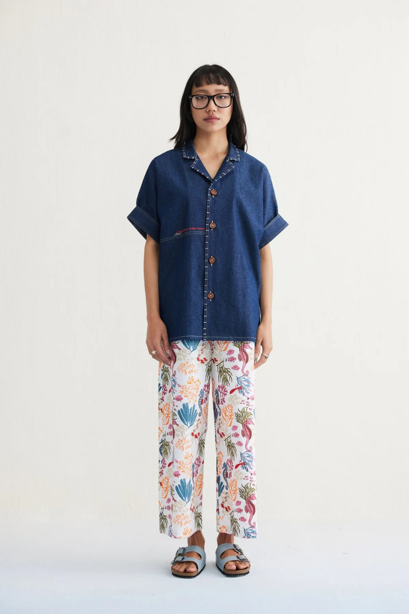 Ocean Morning Sustainable Denim Shirt cotton by SUI in blue color for men Worldwide