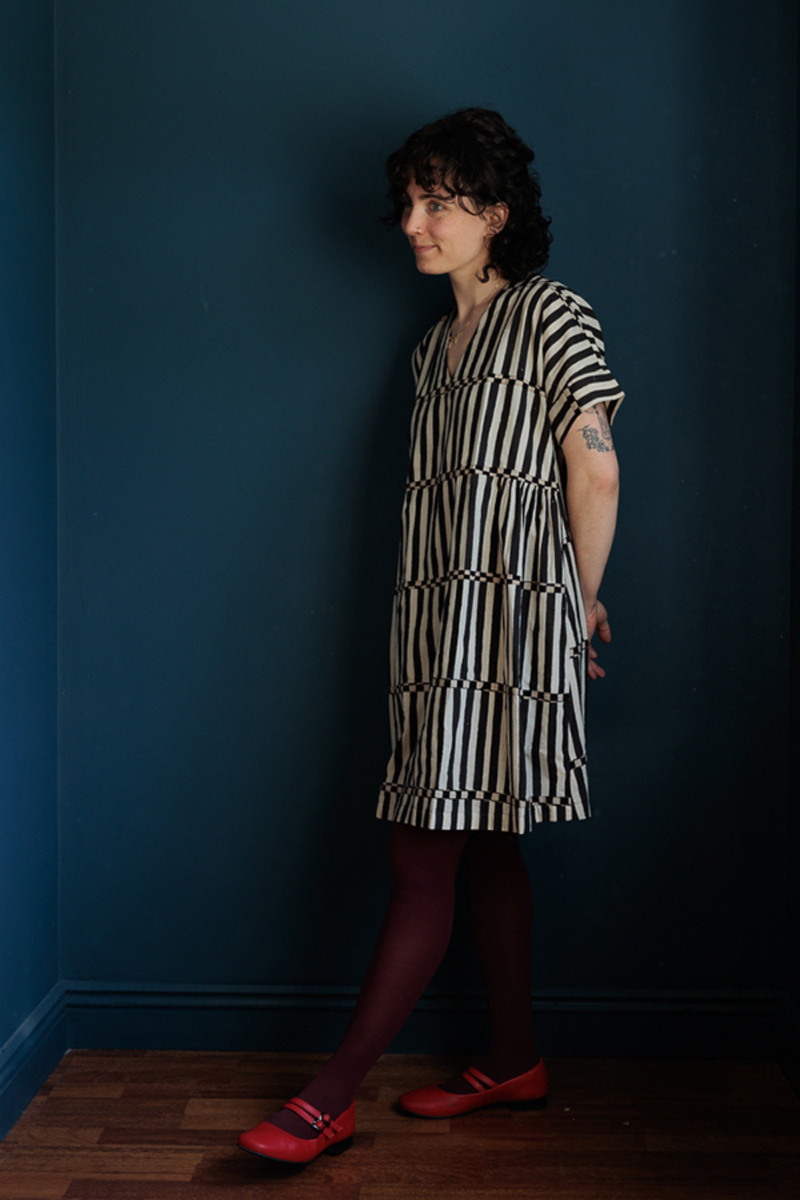 Timeless Stripe Dress-Black handwoven cotton dress by World of Crow in multicolor for women Worldwide