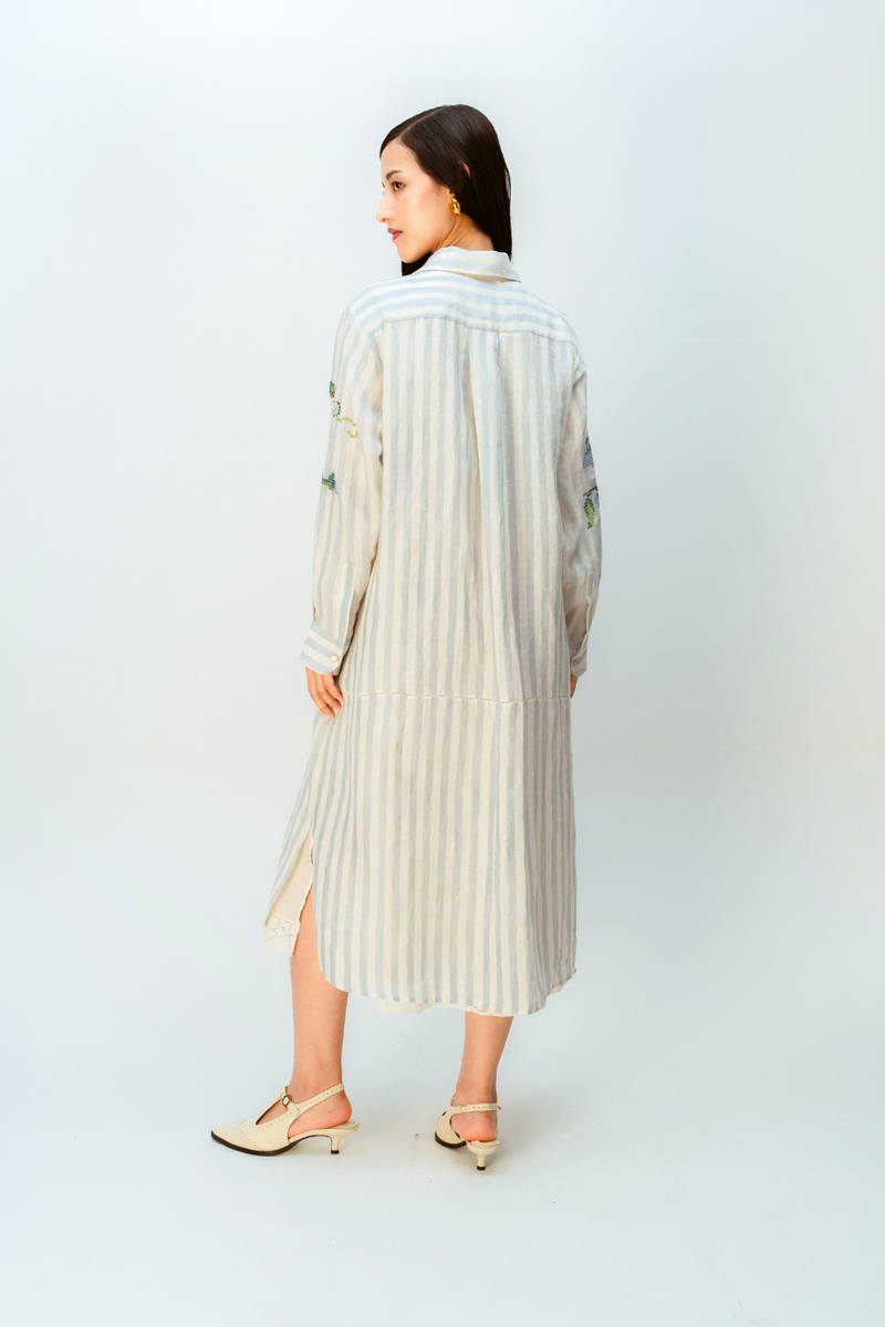 CLOUDED RIBBON DRESS linen dress by Ode to Odd in blue for women Worldwide