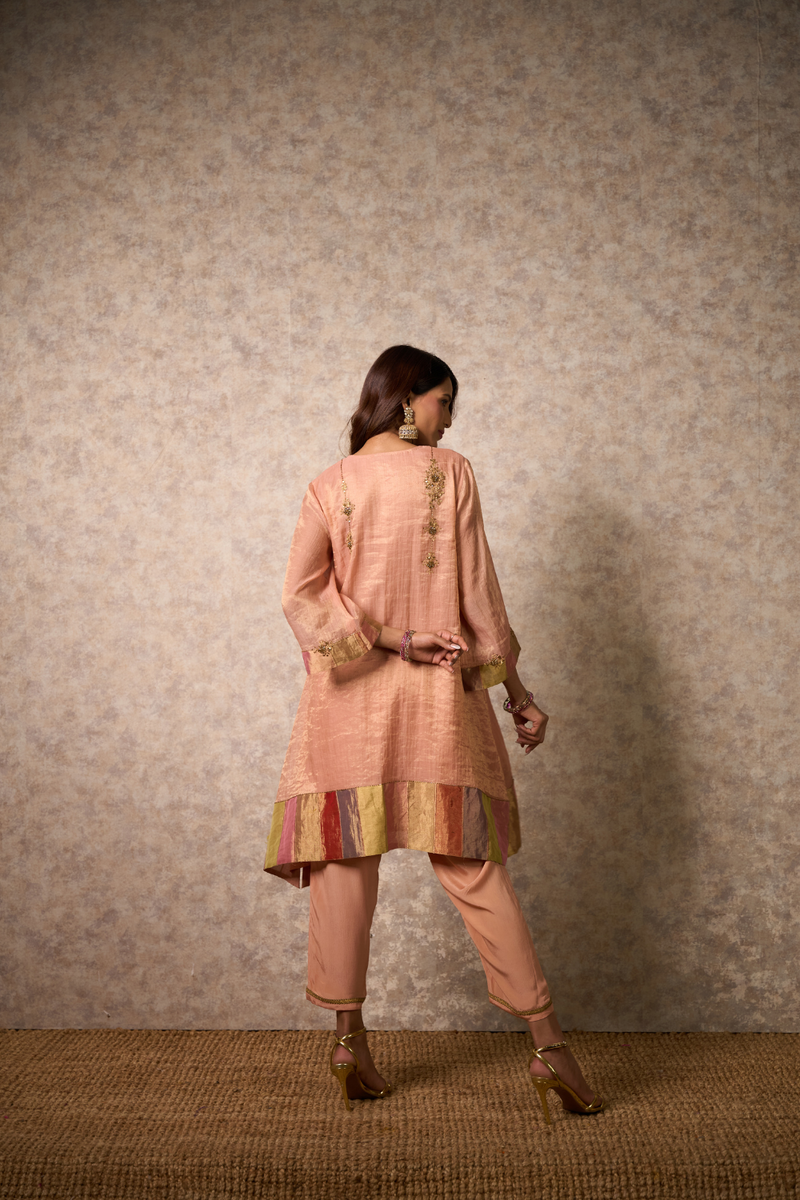 Zing Kurta Set - Peach tissue by Priti Prashant in peach color for women Worldwide