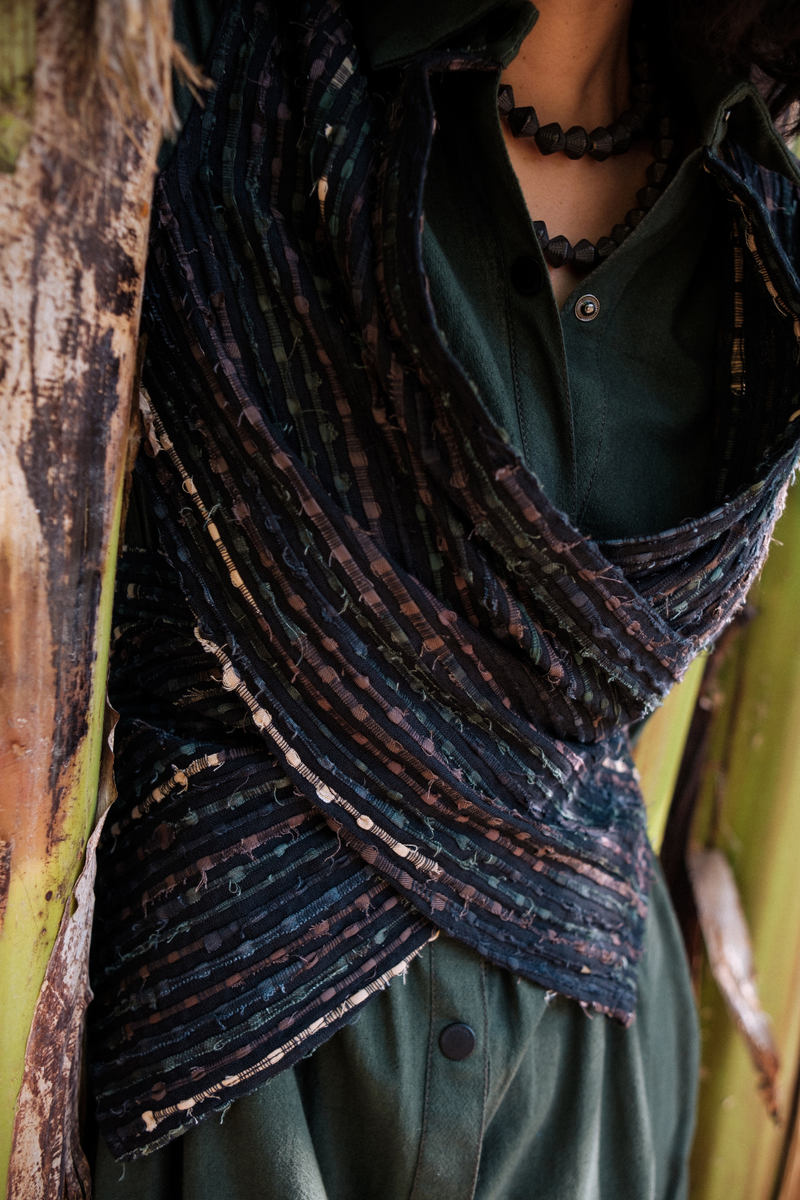 Upcycled Handwoven Seattle Wrap Calf Dress - Green cotton by The Terra Tribe in green color for women Worldwide