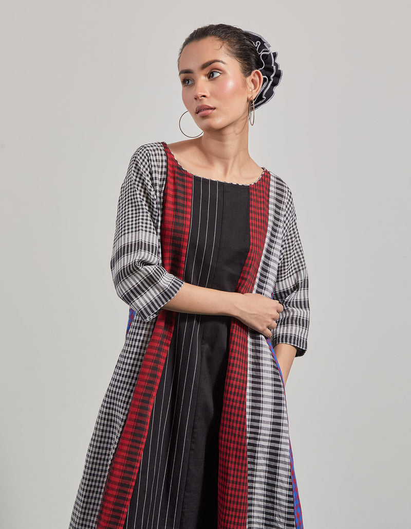 Ruella 16 Panelled Dress gamcha dress by 145 East in black ,maroon for women Worldwide