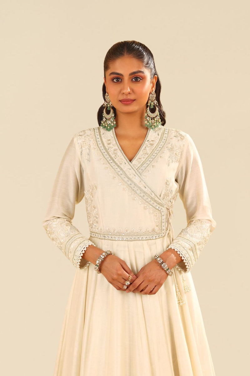 Ameena - Long Anarkali With Skirt And Dupatta-Daisy Ivory silk by SHEETAL BATRA in ivory color for women Worldwide