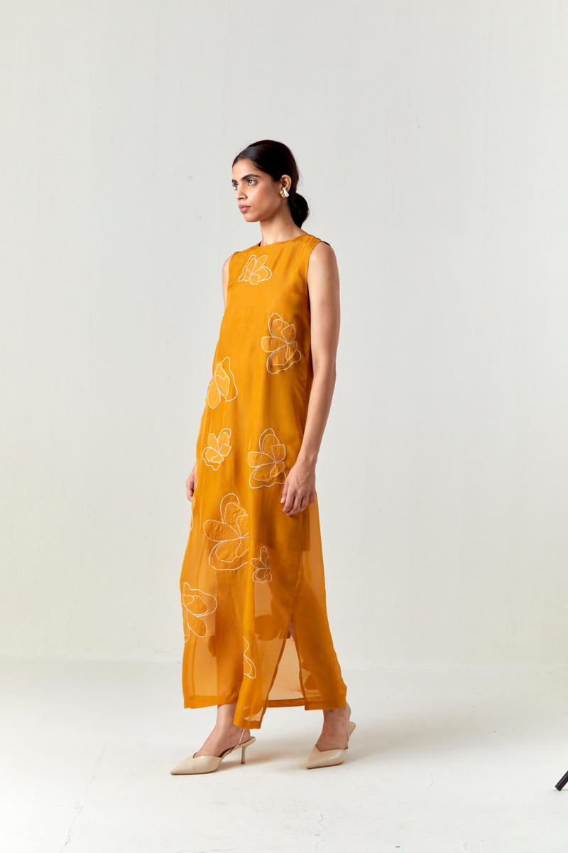 COLLARED WAIST COAT CO-ORD-OCHRE satin by THREE for women Worldwide