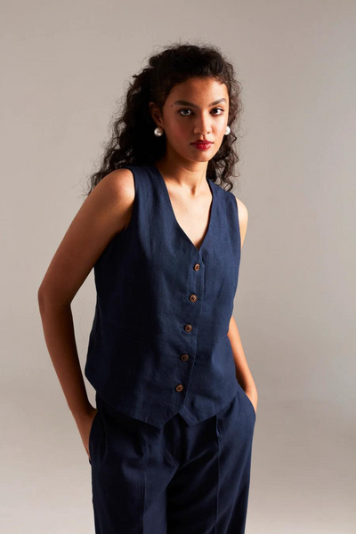 Navy Co-Linen Waistcoat