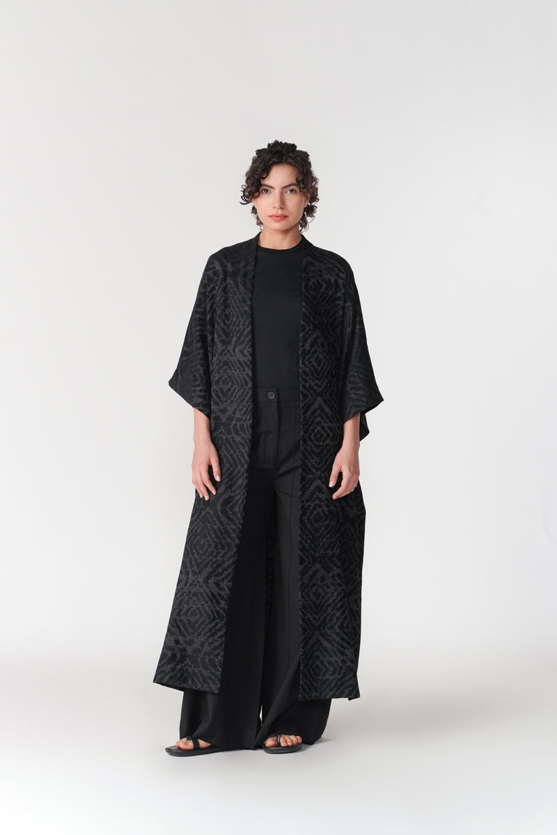 Jacquard Kimono Sleeve Overlay viscose cotton jacket/overlay by Turn Black in black for women Worldwide