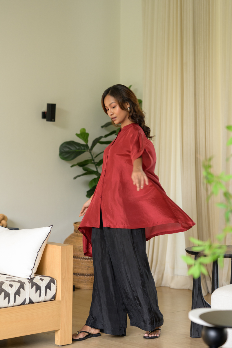 Ruby Kaftan Top silk top/shirt by Zanzibar Living in ruby red for women Worldwide