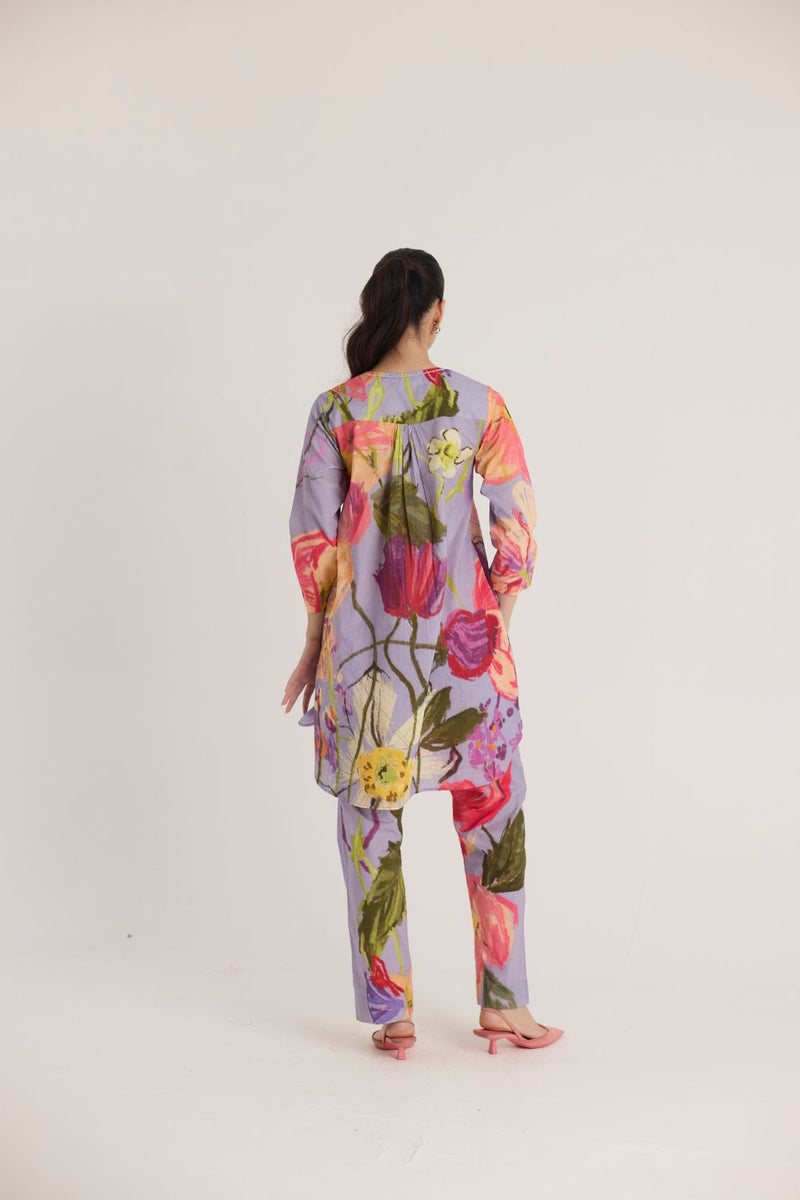 DOLLY PURPLE SHORT COTTON KURTA SET cotton by Yam in multi color for women Worldwide