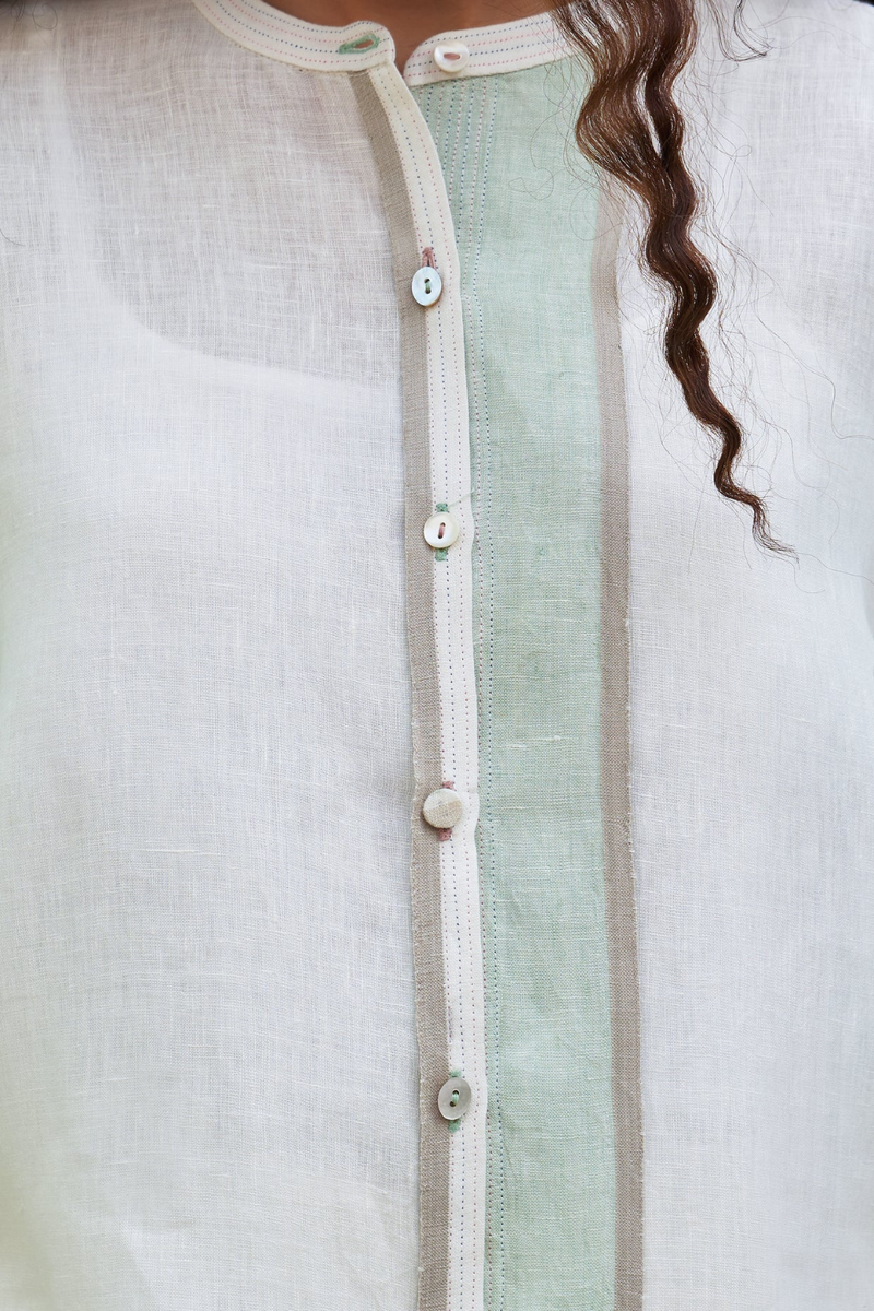 Kol Border Linen Co-ord Set - Ivory linen by Manan in ivory color for women Worldwide