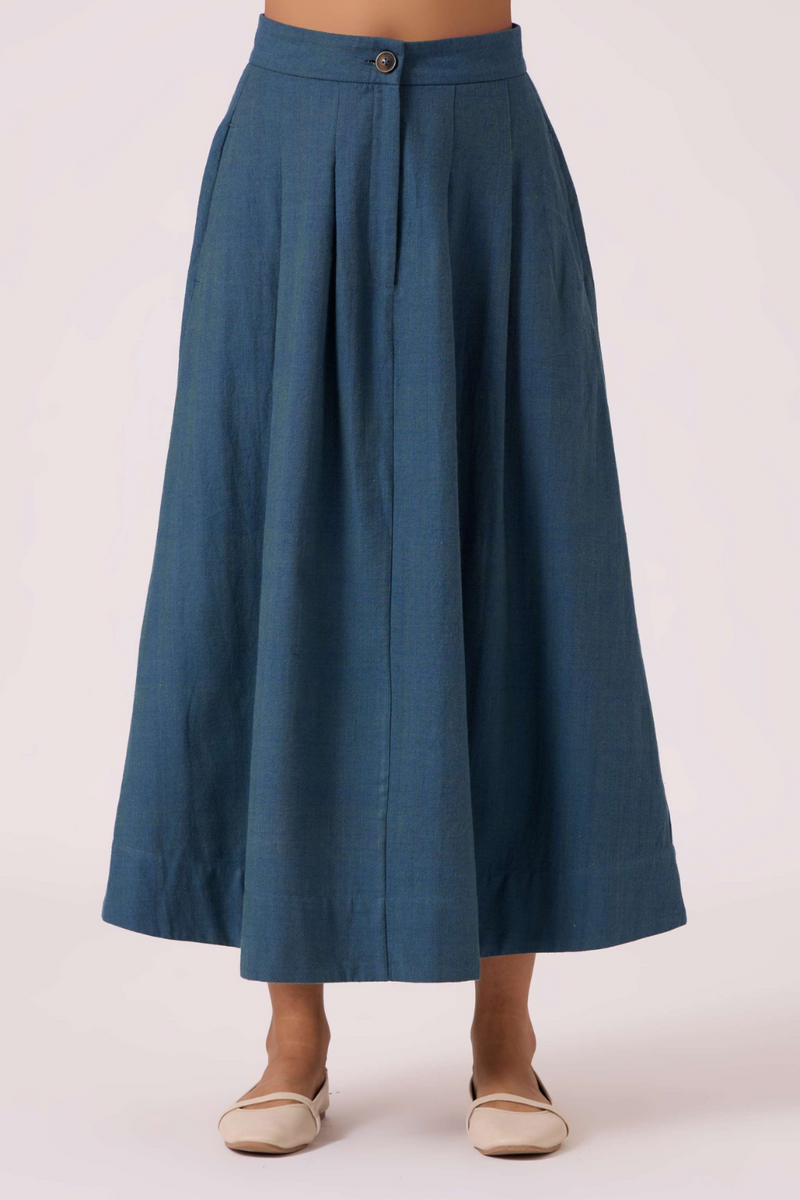 Eliot Blue Handwoven Skirt cotton by The Summer House in green color for women Worldwide