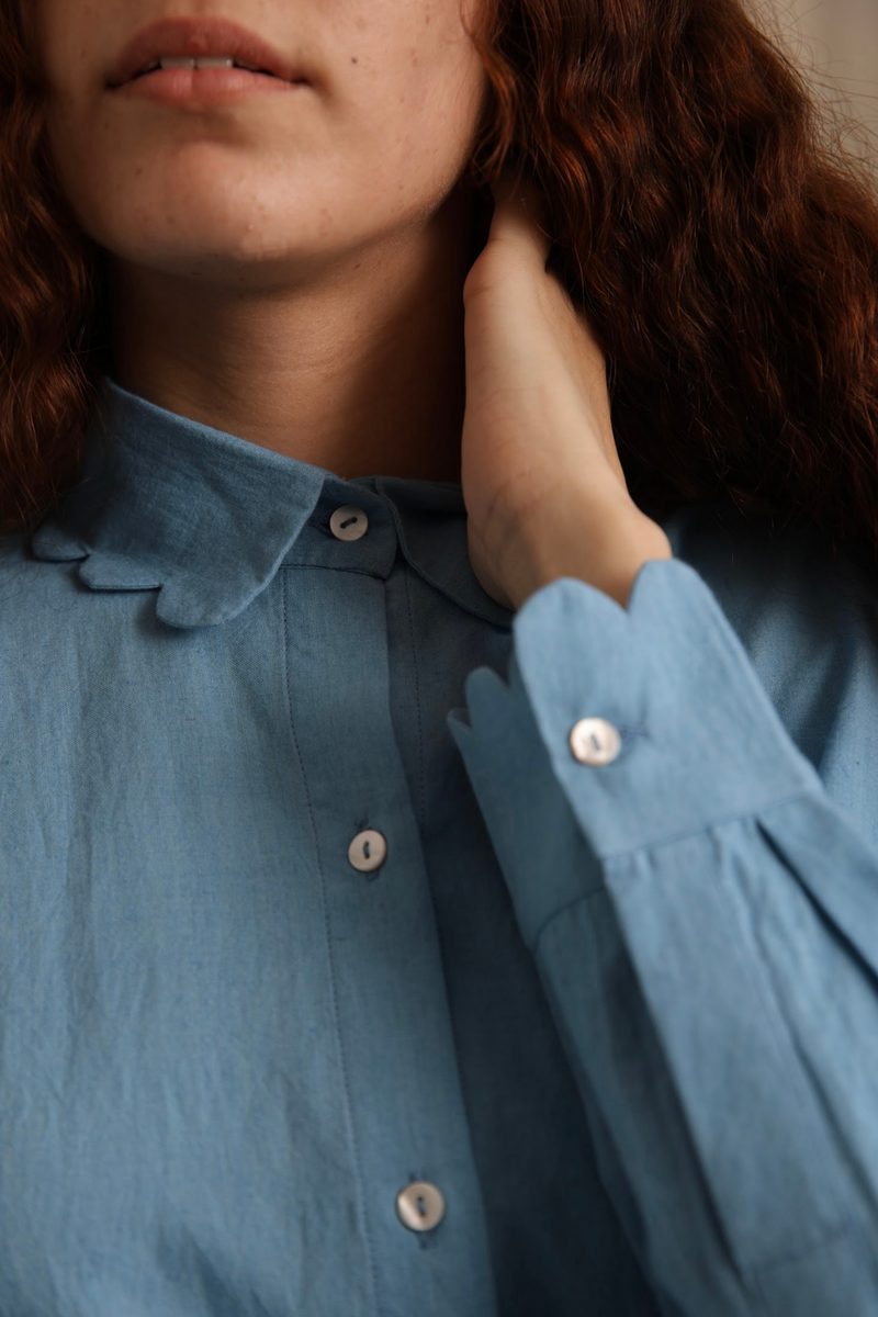 Louie Shirt - Cornflower cotton by MASON AND MILL in blue color for women Worldwide
