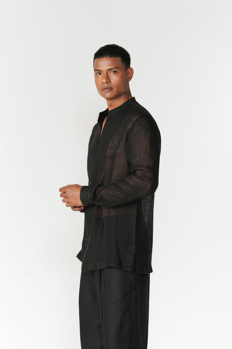 Relaxed Linen Gauze Shirt top/shirt by Turn Black in black for men Worldwide