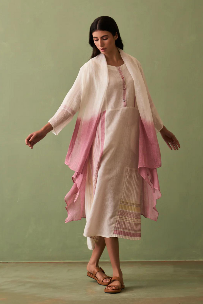 Ana Ombre Linen Overlay - Ivory by Manan in ivory color for women Worldwide