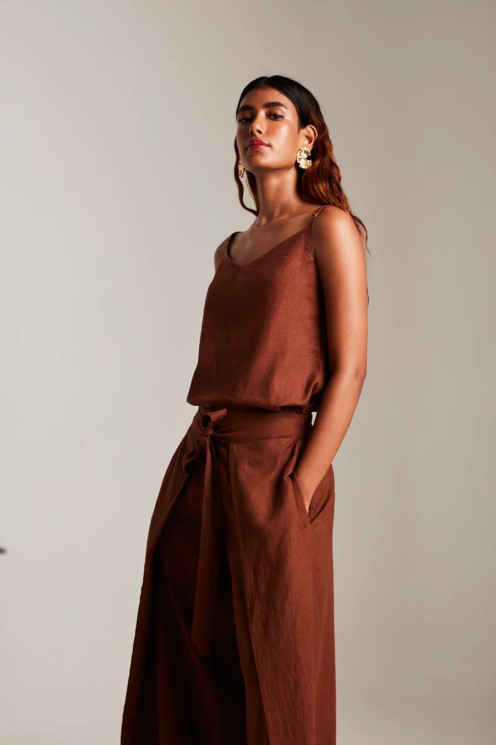 Mocha Co-Linen Camisole Top