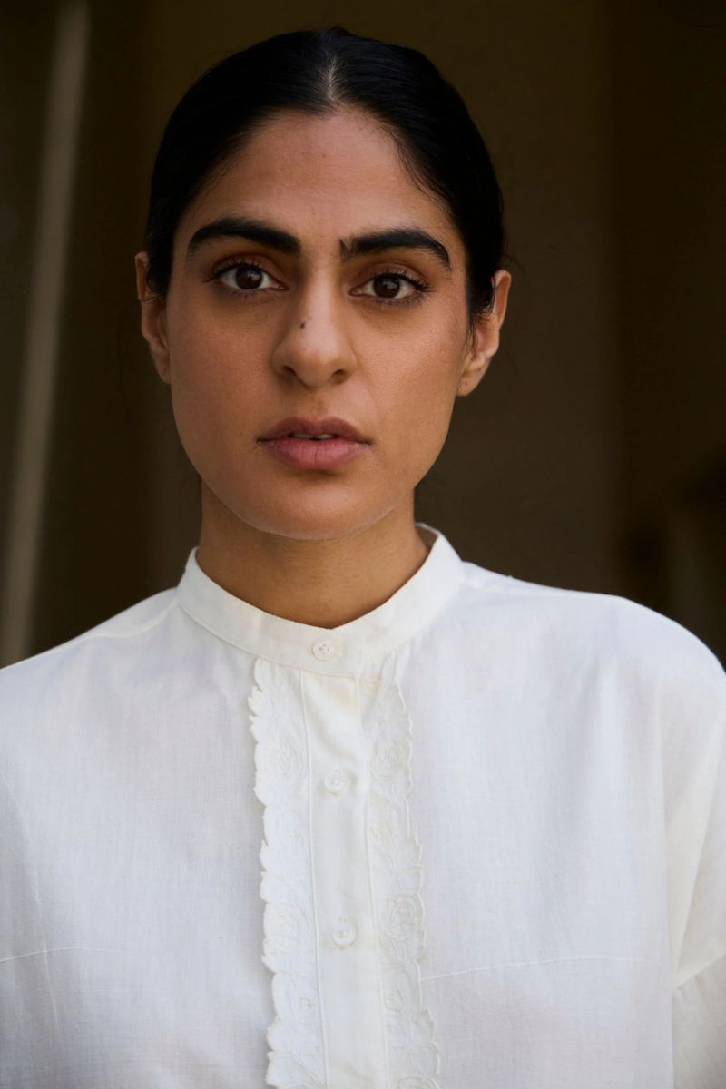 Ryuk Handwoven Embroidered Shirt cotton by The Summer House in white color for women Worldwide