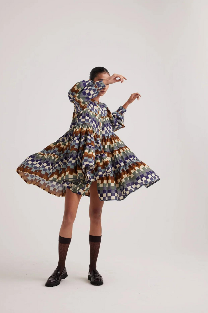 Tier Dress-Checkers cotton by CORD for women Worldwide