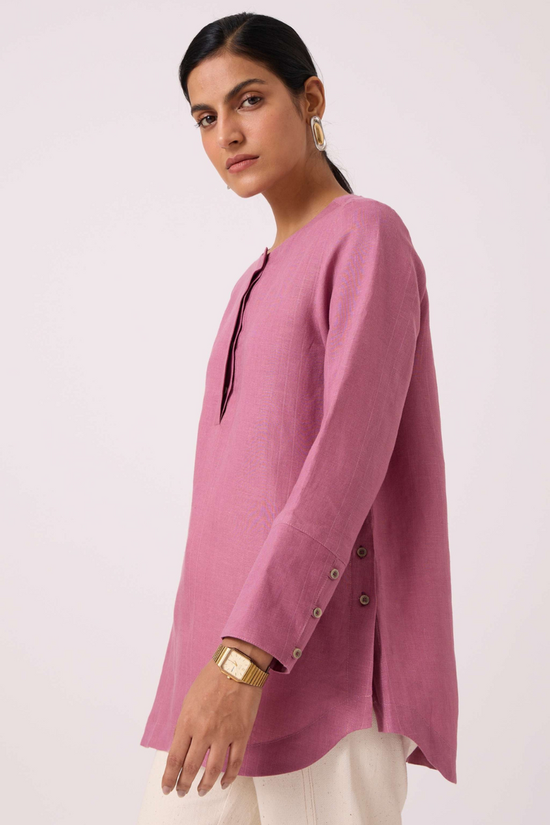 Macondo Lilac Linen Top by The Summer House in mauve color for women Worldwide