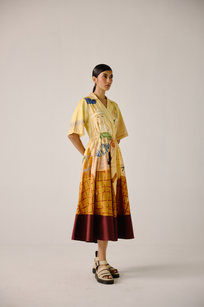 Print Blocked Dress - Fisherman cotton by CORD for women Worldwide