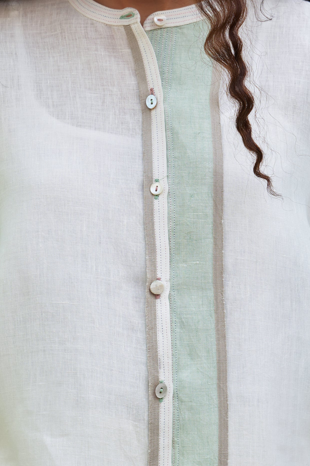 Kol Border Linen Crop Shirt - Ivory