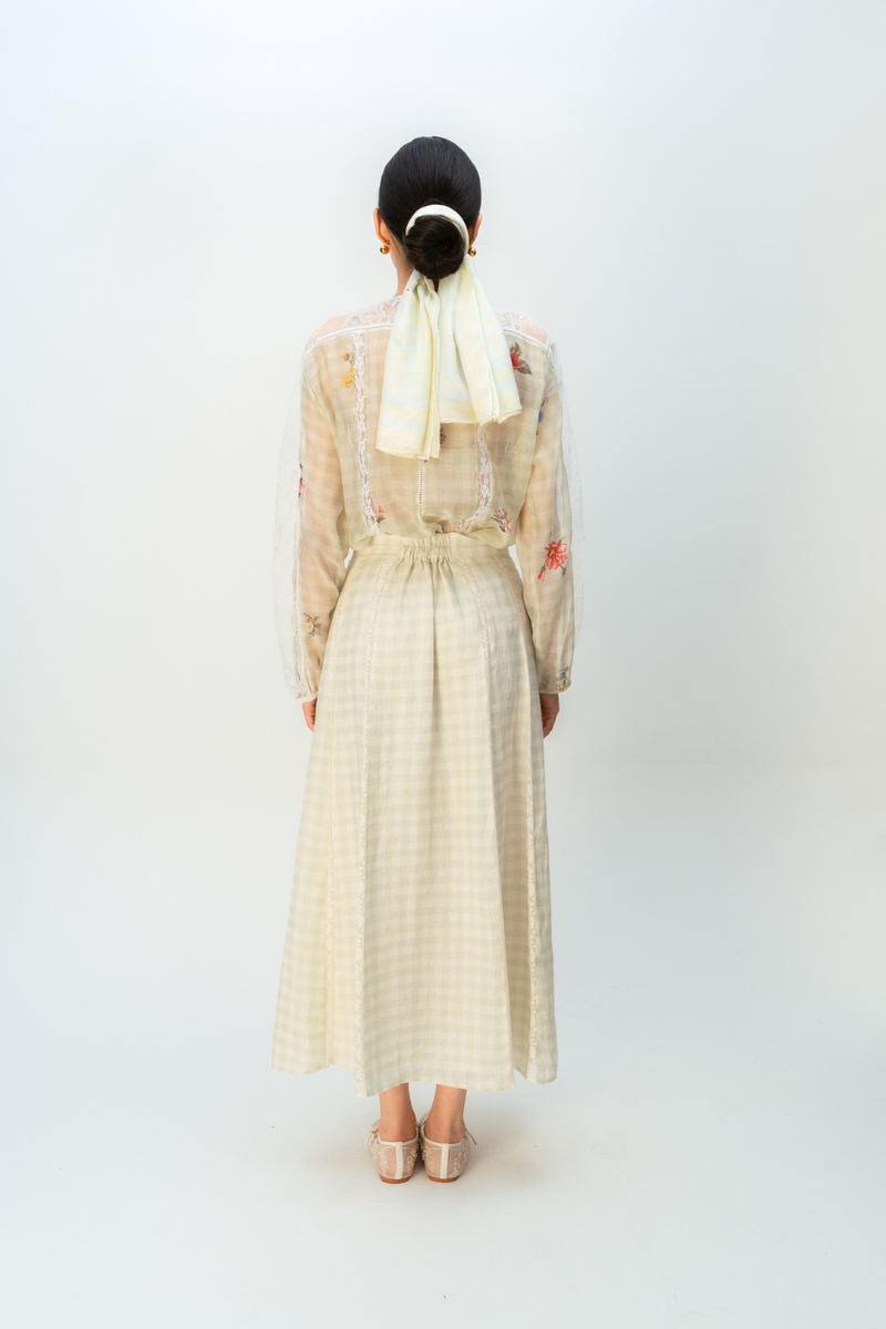 FAIRY CHECK SKIRT linen skirt by Ode to Odd in green for women Worldwide