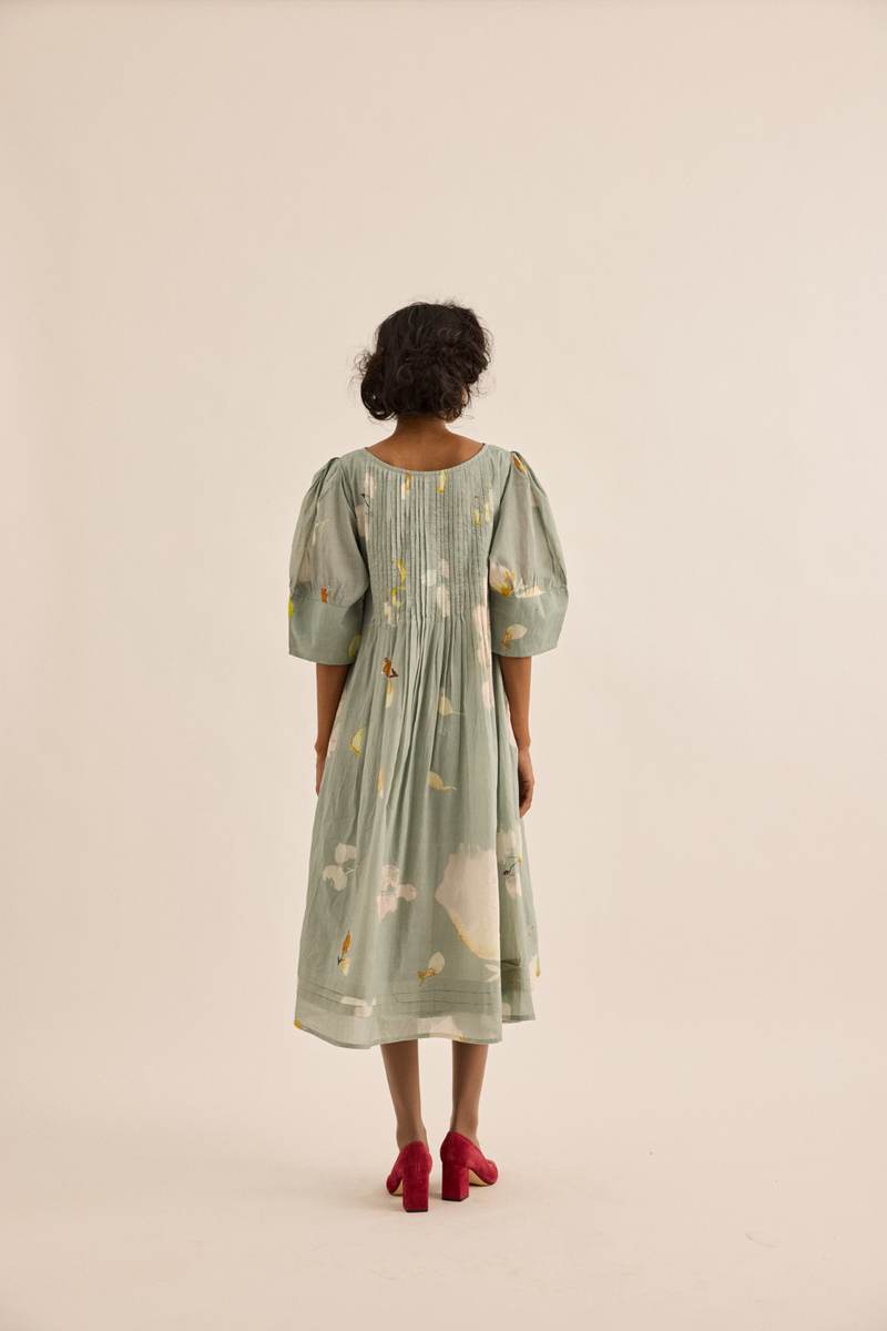 Cornflower Dress mul dress by Khara Kapas in sage green for women Worldwide