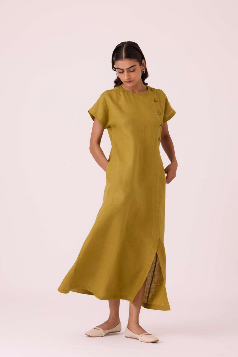Liza Olive Linen Dress linen by The Summer House in mauve color for women Worldwide