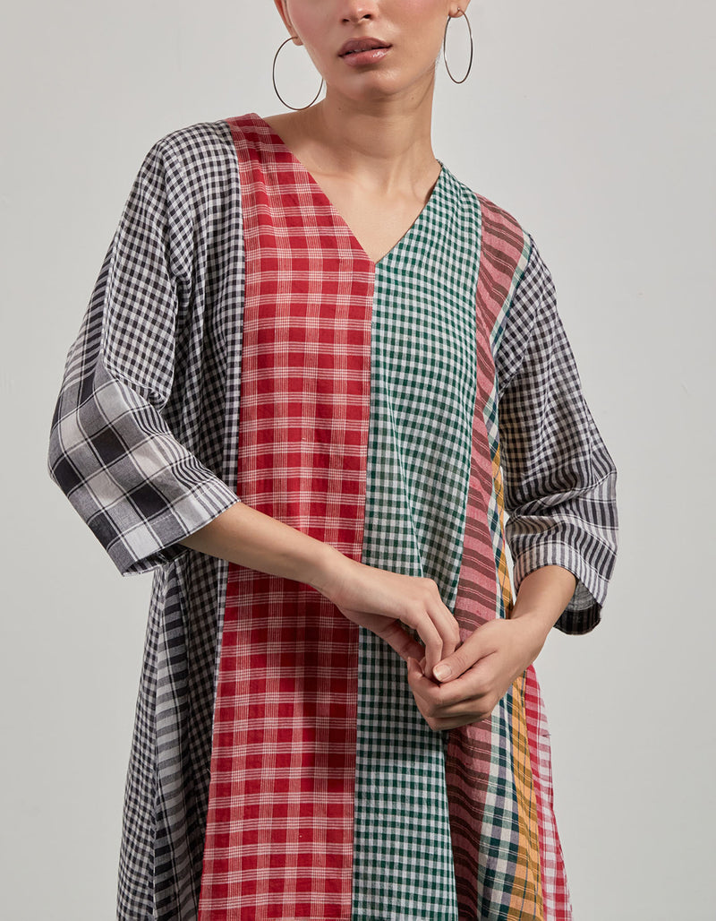 Sierra Dress gamcha dress by 145 East in green, red for women Worldwide
