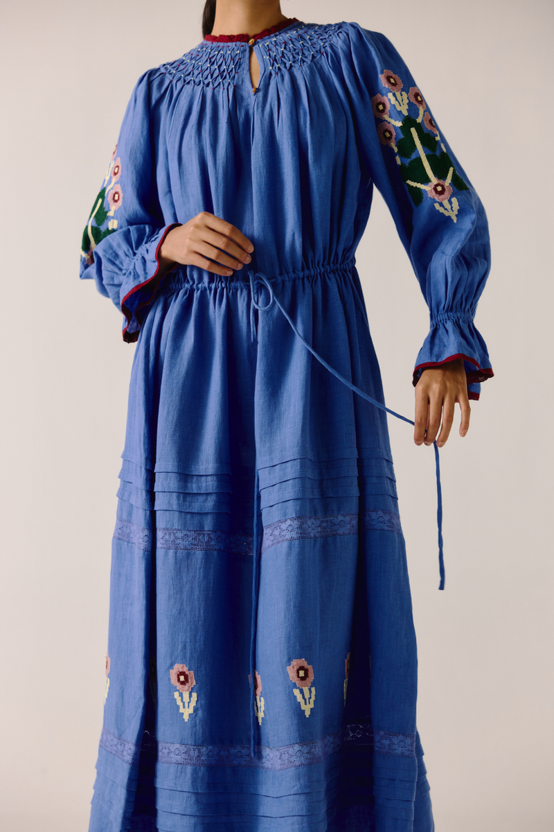 Edith Dress - Electric Blue Pixel Applique by CORD in blue for women Worldwide
